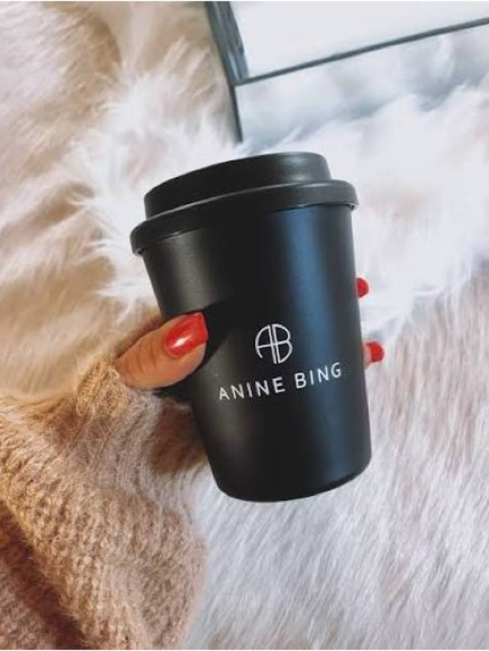 Anine Bing Matte Black Logo Travel Cup with White Branding